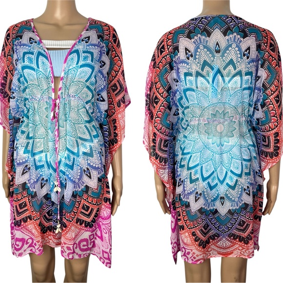 Bleu Rod Beattie Other - New Bleu Rod Beattie Women's Colorful Printed Sheer Embellished Cover-Up